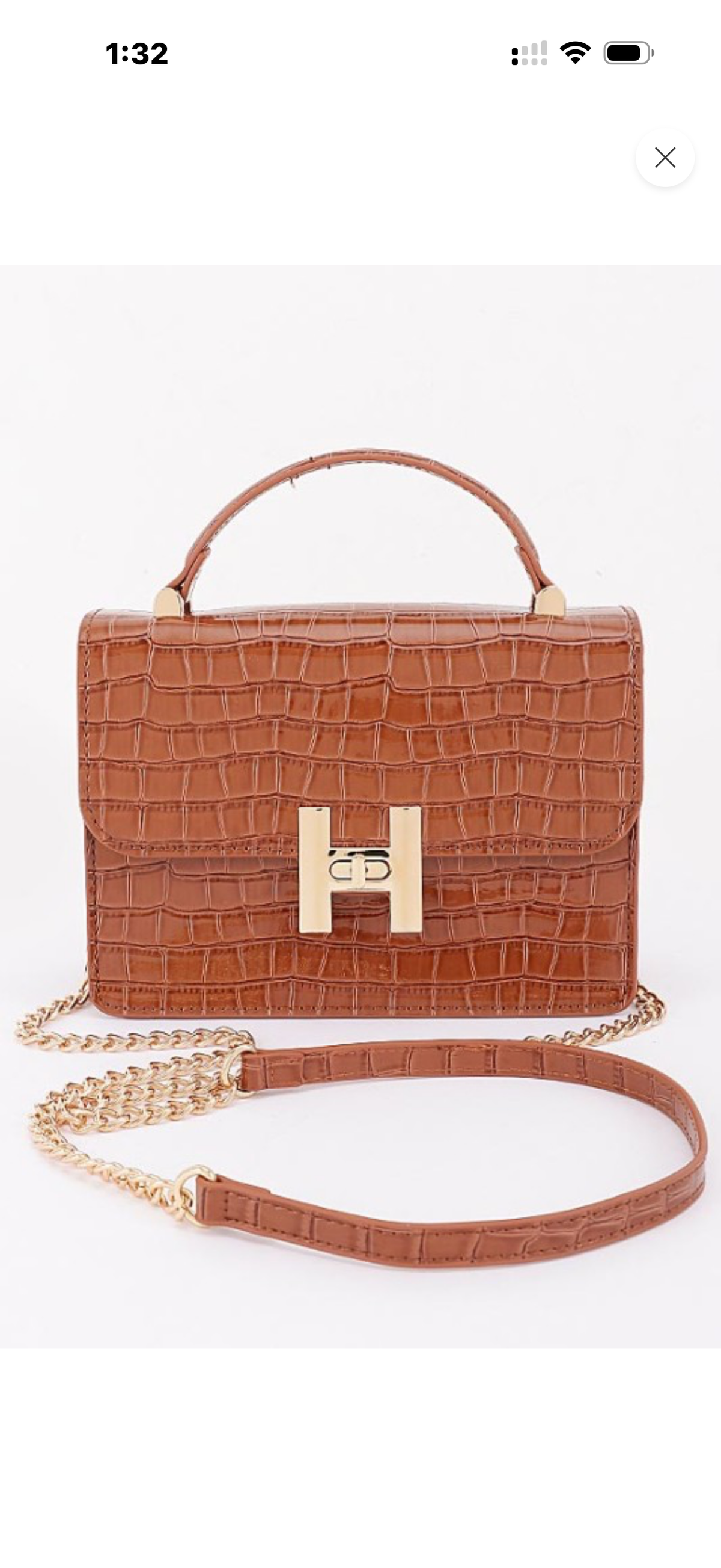 Faux Croc Leather Top Handle Bag
