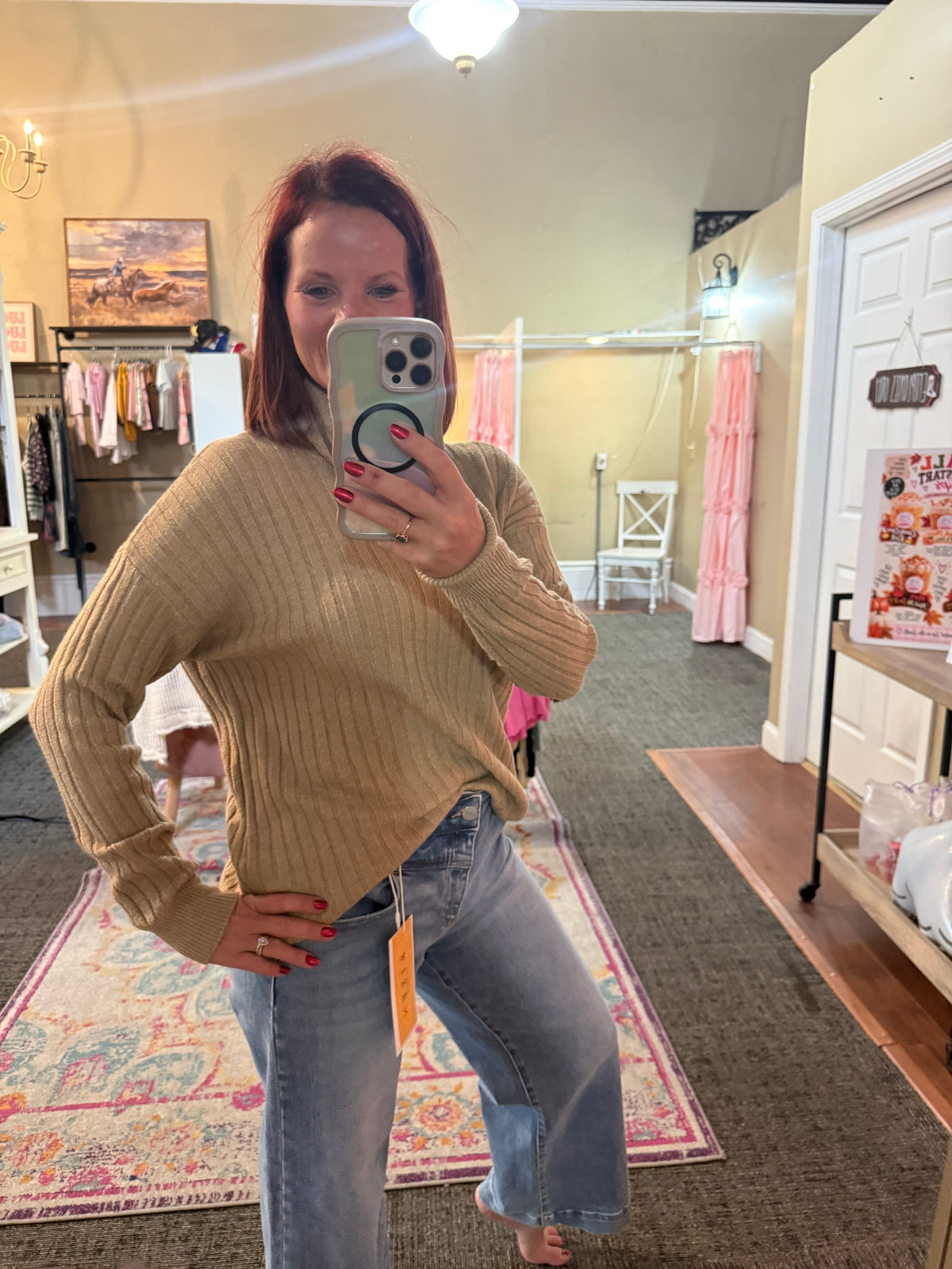 Camel Ribbed Cowlneck Medium