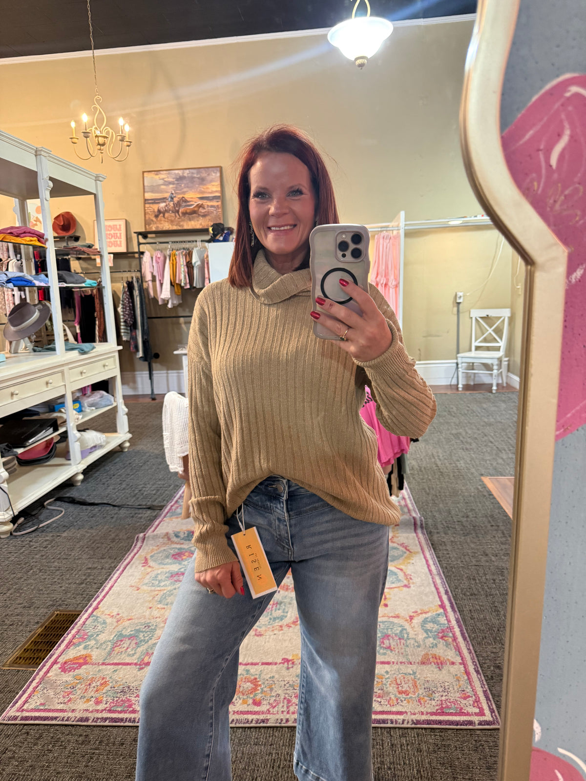 Camel Ribbed Cowlneck Medium