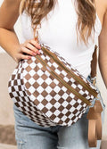 Brown Checkered Crossbody Bag