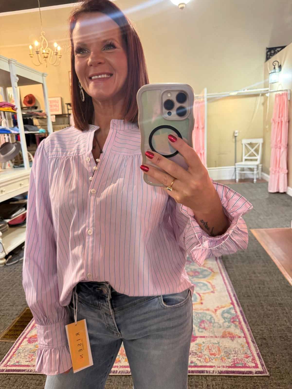 Striped button down top