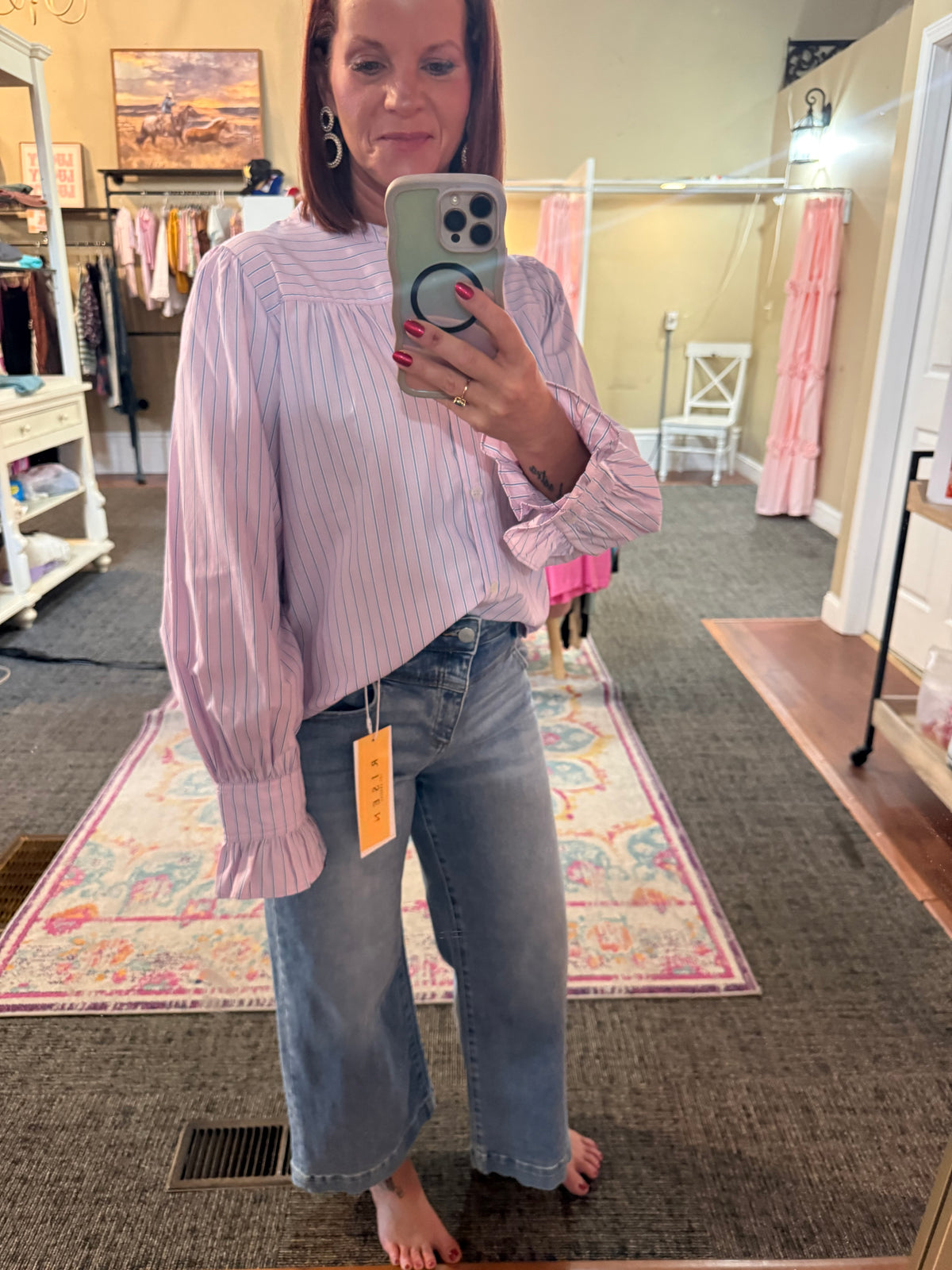 Striped button down top