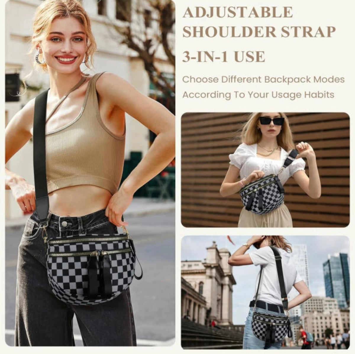 Dirty Blue Canvas Checkered Crossbody Bag